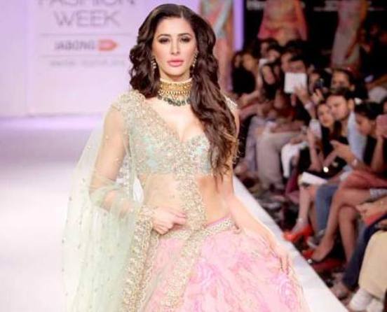 Nargis Fakhri Latest Photos in Pink Green Choli at LFW Winter Festival 2014