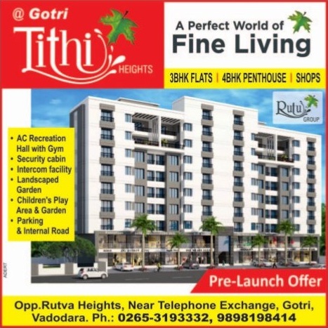 Tithi Heights in Vadodara 3 BHK Flats  4 BHK Penthouse  Shops by Rutu Group